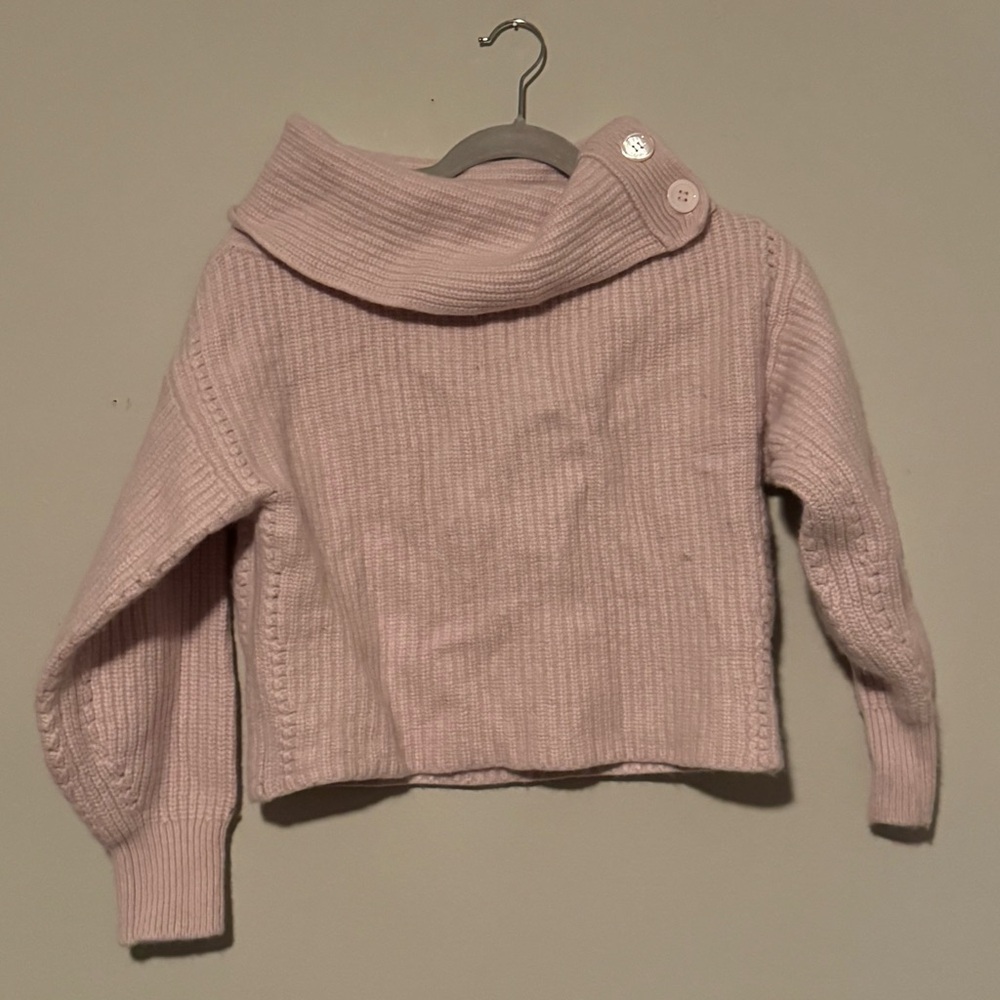 GUC Equipment Light Pink Cowl Neck Wool & Cashmere Cropped Sweater